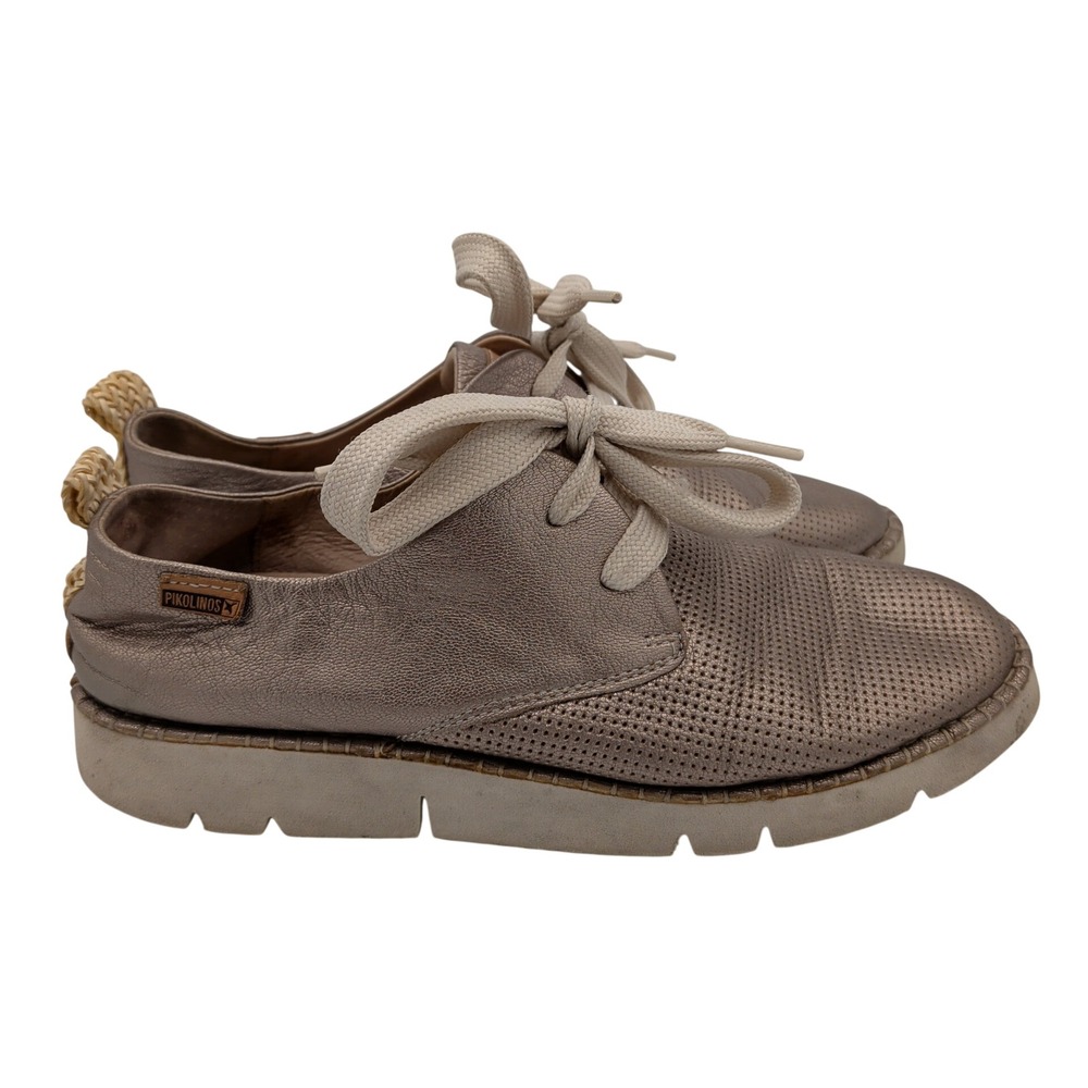 Pikolinos Vera Metallic Gold Perforated Leather Derby Shoes Size 40 Women 9.5-10